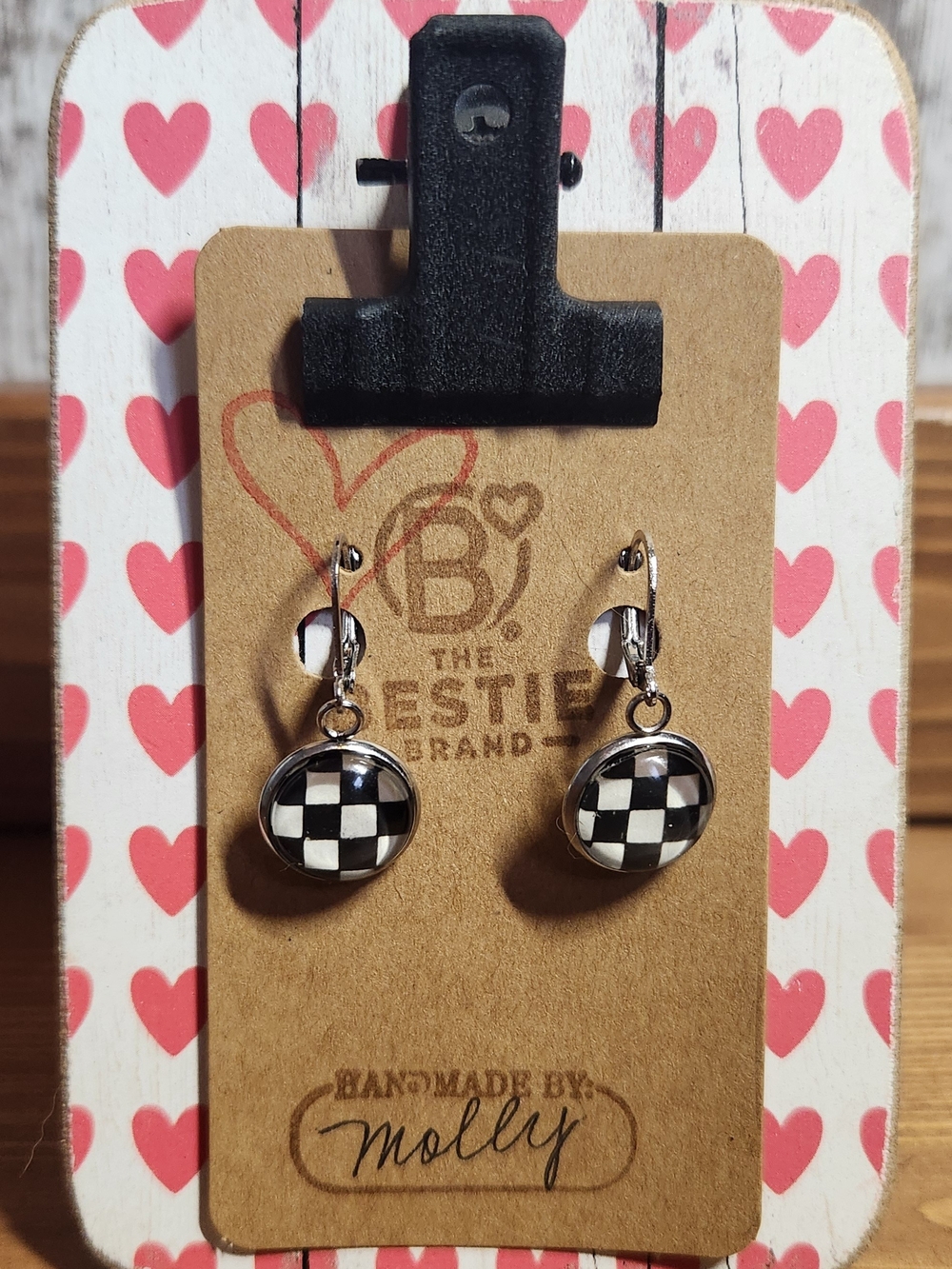 Black & White Checkered Flag Race Day Finish Leverback Clasp Drop Earrings L@@K